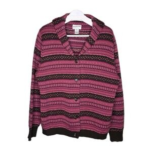 Pendleton Merino Wool Fair Isle Sweater Cardigan Womens Sz XL Pink Grandpacore